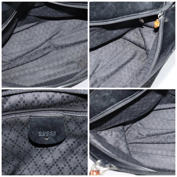 GUCCI Bamboo Hand Bag Canvas 2way Black Silver 002 2058 0439 5 Auth BA3352 - Picture 15 of 16